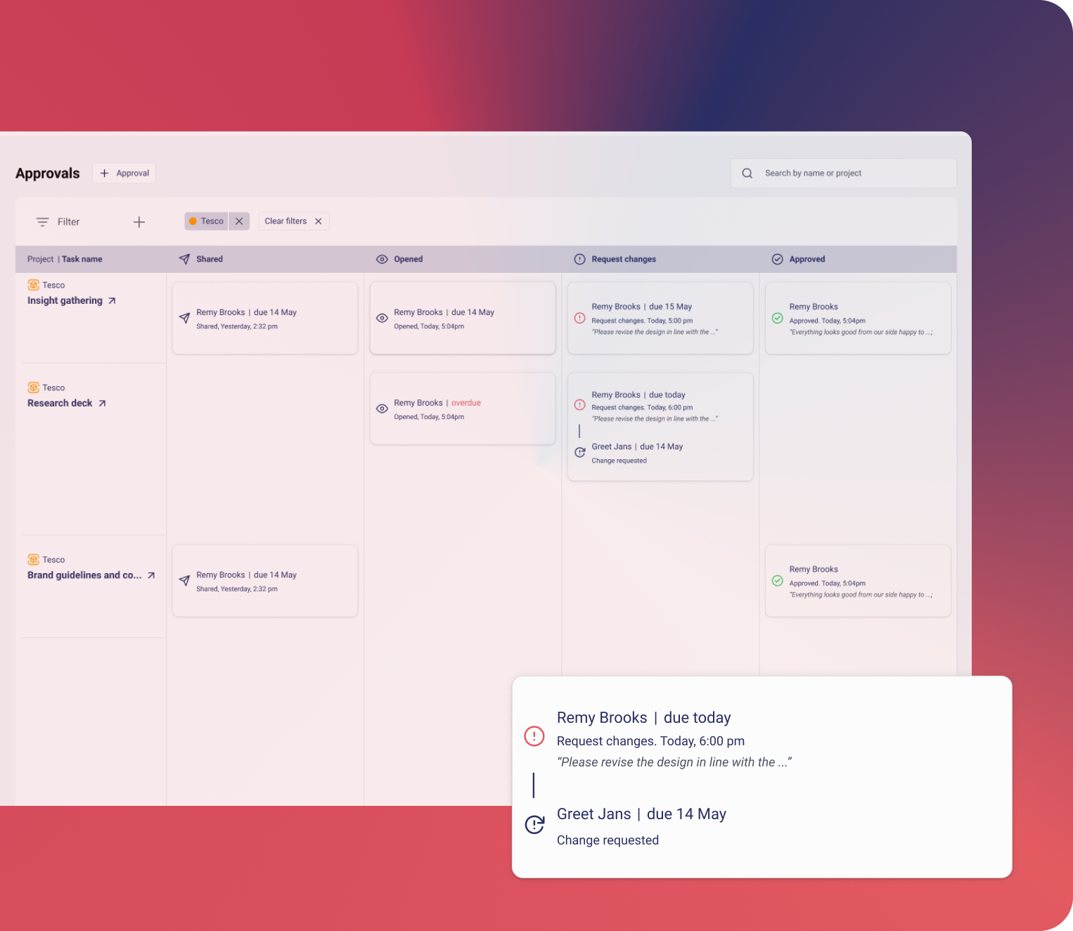 Client approvals dashboard
